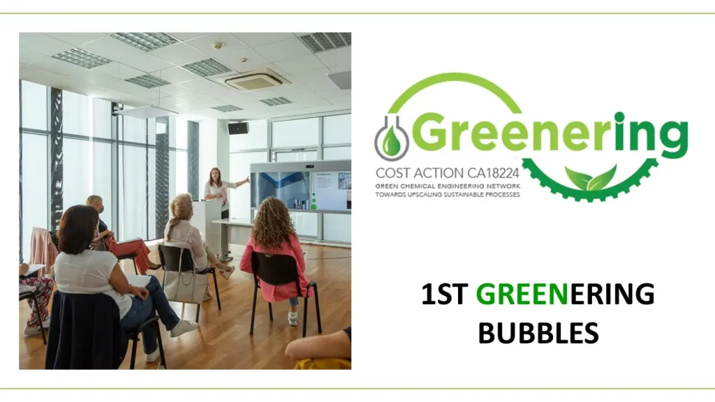 Poster for an event by the GREENERING COST Action '1st GREENERING Bubbles'