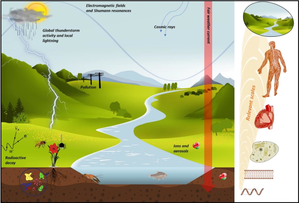 Conceptual diagram illustrating various atmospheric electric phenomena