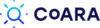 Blue logo of a magnifying glass next to the text "CoARA"