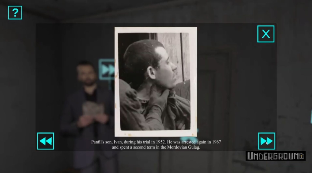 snapshot of a video showing a black and white photo of a prisoner