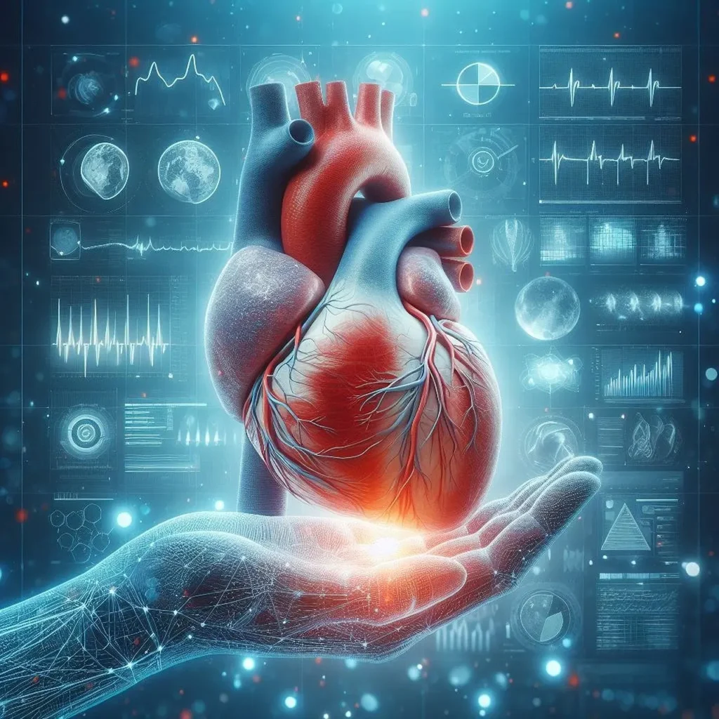 AI generated picture of a human hand holding a anatomically correct heart