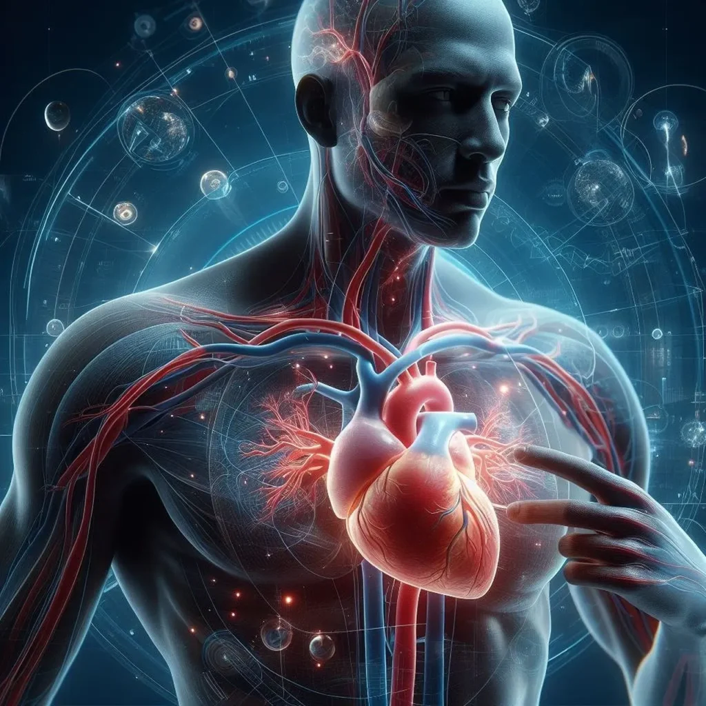 AI generated picture of a human head and torso with an anatomically correct heart visible in the chest