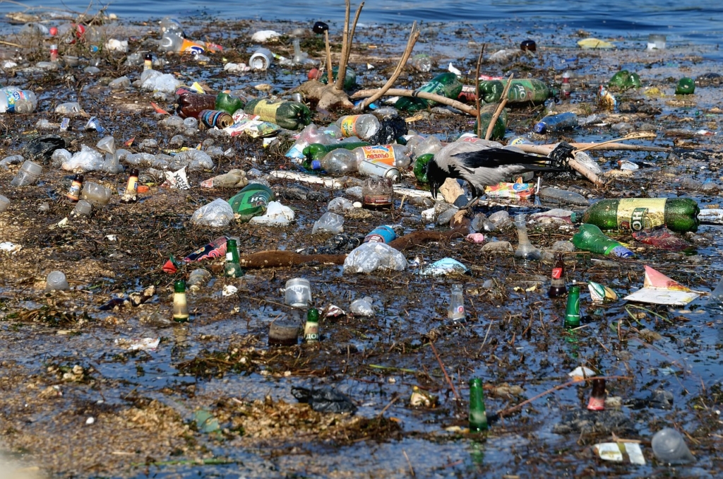 plastic trash on water